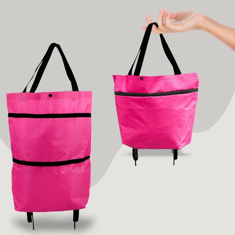 2-in-1 Convertible Shopping Bag with Wheels - CarryFlex-Pink-State of Style