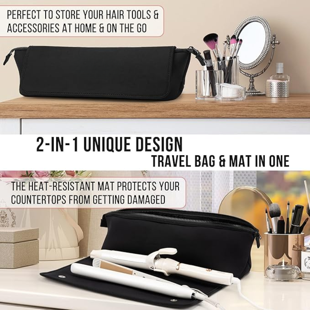 2-in-1 Hair Tools Travel Bag & Heat Resistant Mat-Black-State of Style