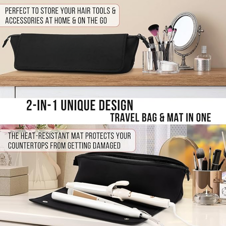 2-in-1 Hair Tools Travel Bag & Heat Resistant Mat-Black-State of Style