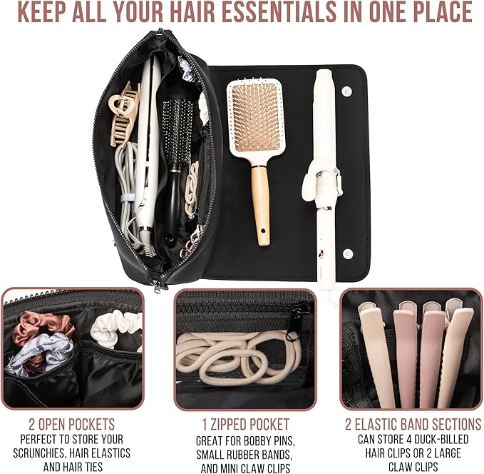 2-in-1 Hair Tools Travel Bag & Heat Resistant Mat-Black-State of Style