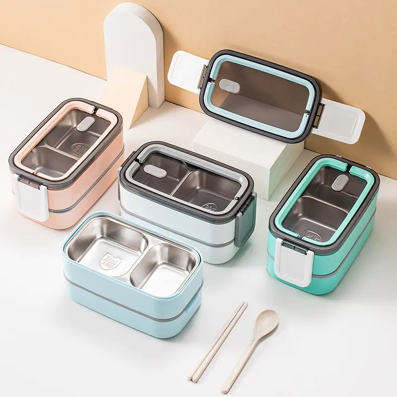 2-Layer Stainless Steel Bento Lunchbox - MealMate-White-State of Style