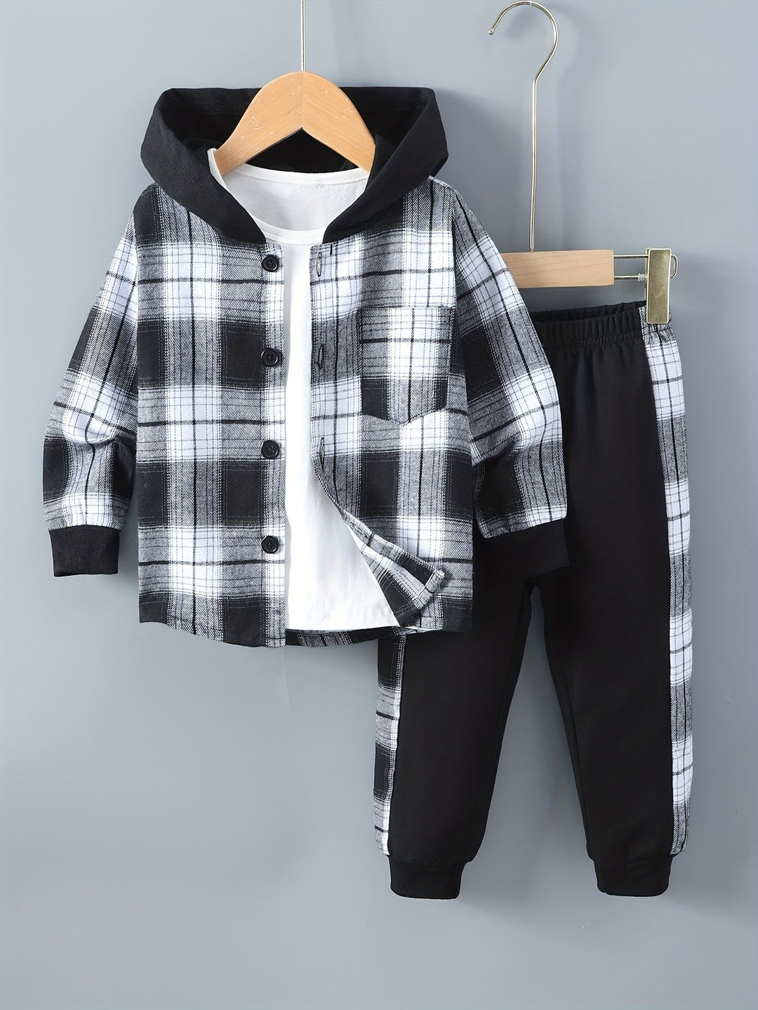 2-Piece Boys' Set Jordy with Checkered Hoodie and Jogging Trousers-Black-2-3Y-State of Style