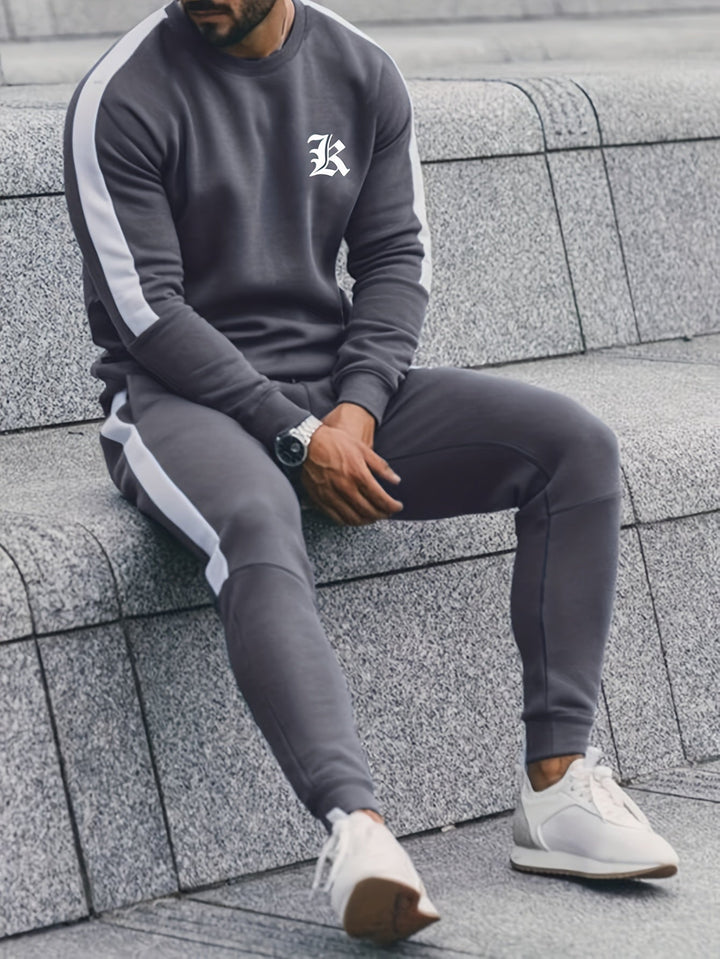 2-Piece Colour Block Sports Outfit Set - Elias-Dark Grey-S-State of Style