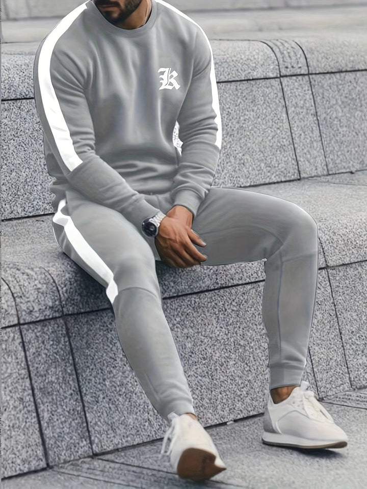 2-Piece Colour Block Sports Outfit Set - Elias-Light Grey-S-State of Style