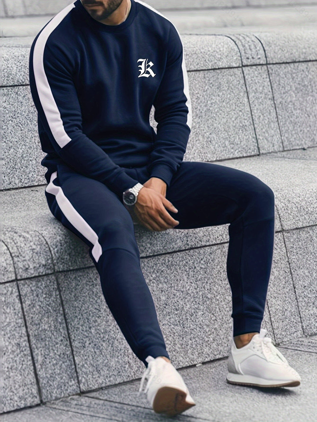 2-Piece Colour Block Sports Outfit Set - Elias-Navy Blue-S-State of Style