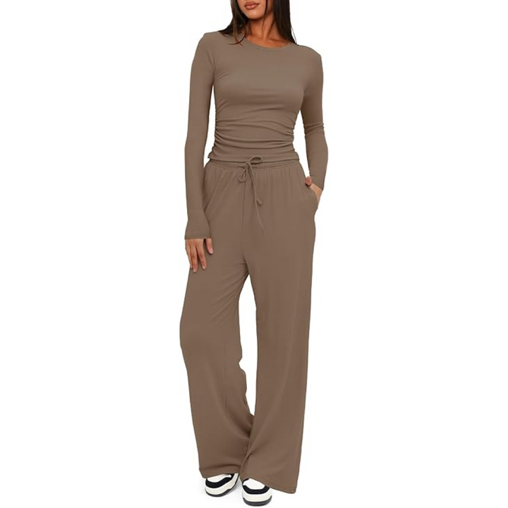 2-Piece Ladies Lounge Set - Lieke-Khaki-74 cm-XS-State of Style