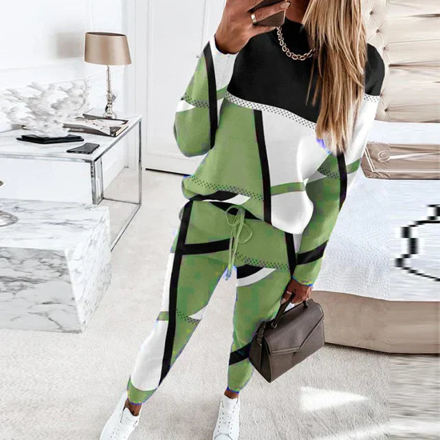 2-piece Set with O-neck and Long Pants - Sophie-Green-S-State of Style