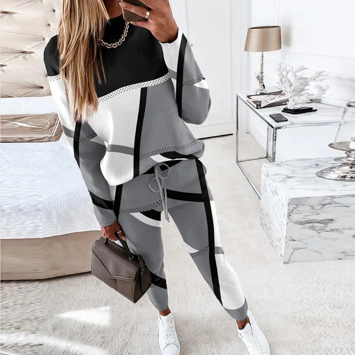 2-piece Set with O-neck and Long Pants - Sophie-Grey-S-State of Style
