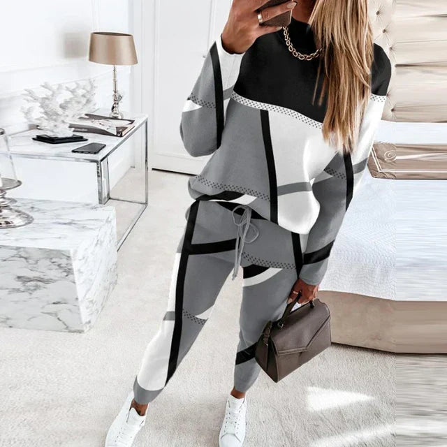 2-piece Set with O-neck and Long Pants - Sophie-Grey-S-State of Style