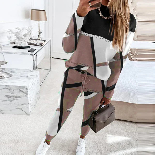 2-Piece Set with Round Neck and Long Pants – Sophie-Beige-S-State of Style