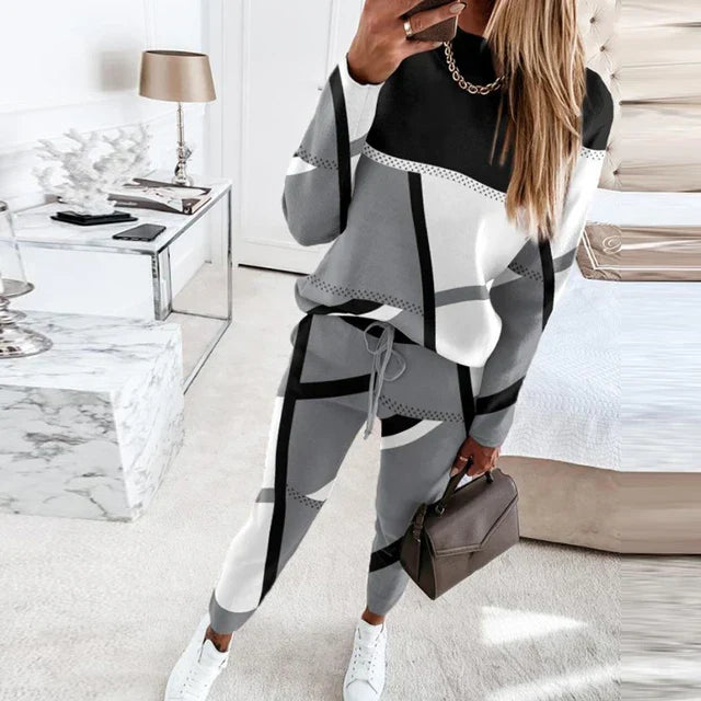 2-Piece Set with Round Neck and Long Pants – Sophie-Grey-S-State of Style