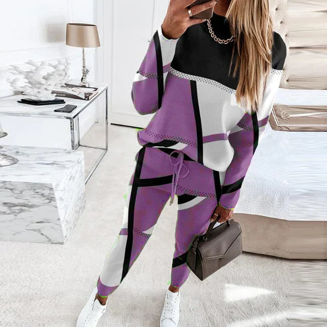 2-Piece Set with Round Neck and Long Pants – Sophie-Purple-S-State of Style