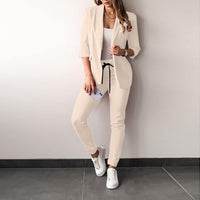 2-Piece Stretch Women's Suit with Blazer - Vivian-Beige-S-State of Style