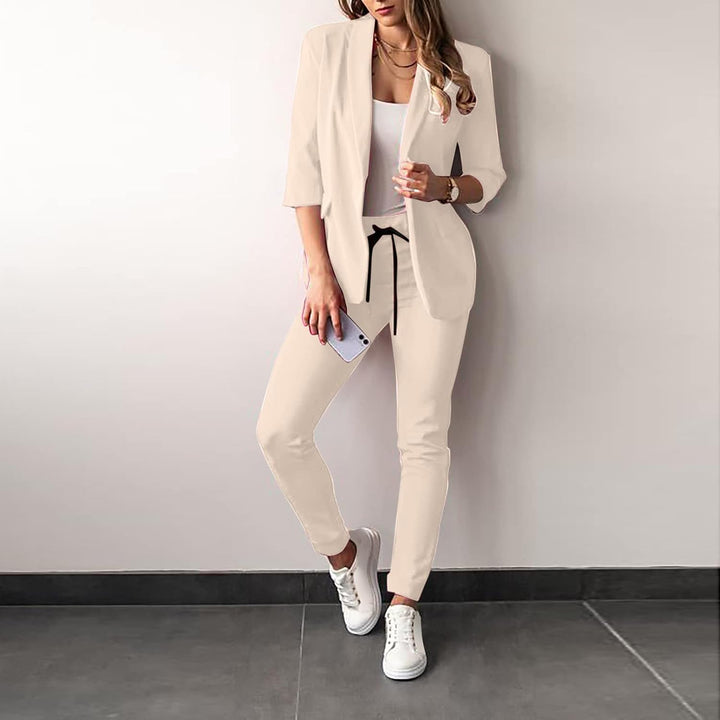 2-Piece Stretch Women's Suit with Blazer - Vivian-Beige-S-State of Style