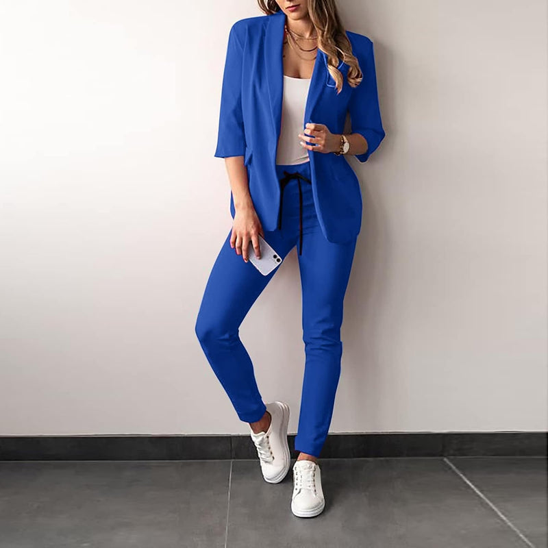 2-Piece Stretch Women's Suit with Blazer - Vivian-Blue-S-State of Style