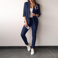 2-Piece Stretch Women's Suit with Blazer - Vivian-Dark blue-S-State of Style
