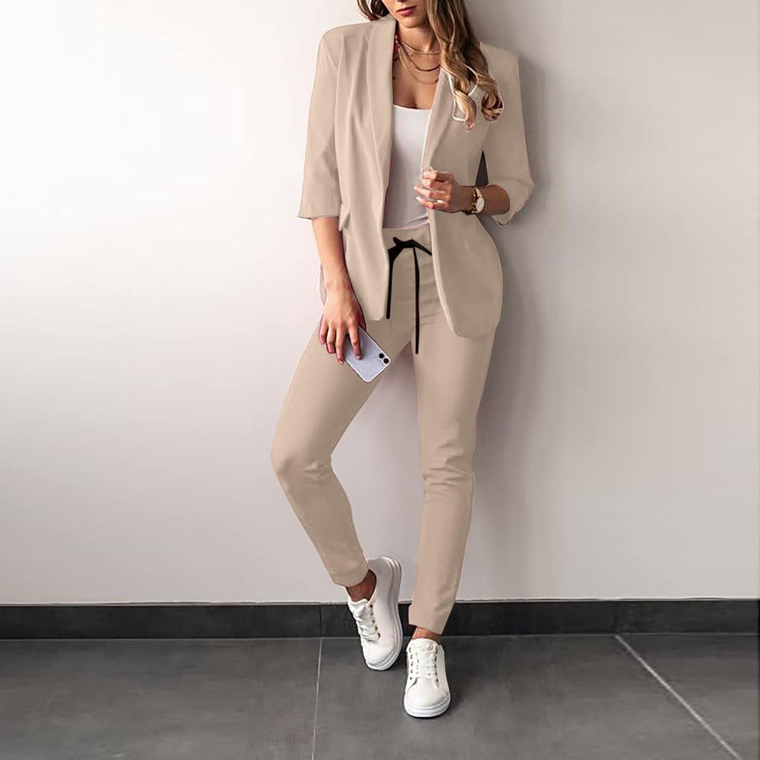 2-Piece Stretch Women's Suit with Blazer - Vivian-Khaki-S-State of Style