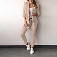 2-Piece Stretch Women's Suit with Blazer - Vivian-Khaki-S-State of Style