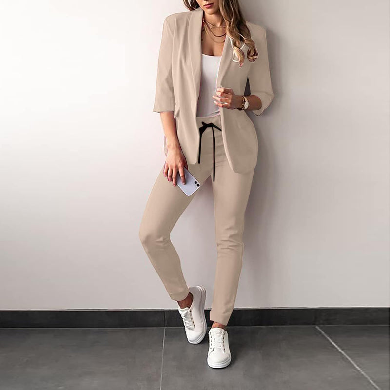 2-Piece Stretch Women's Suit with Blazer - Vivian-Khaki-S-State of Style