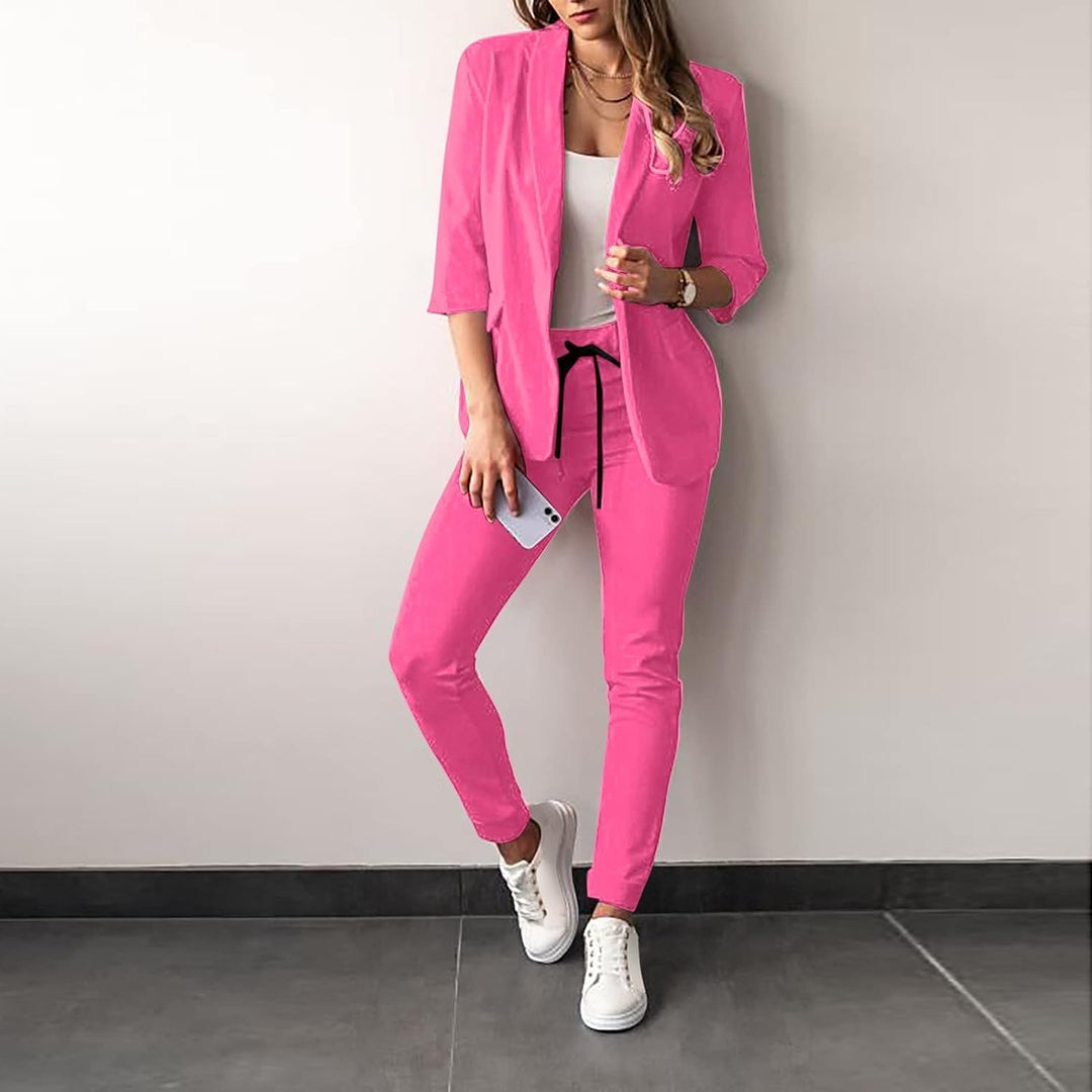 2-Piece Stretch Women's Suit with Blazer - Vivian-Pink-S-State of Style