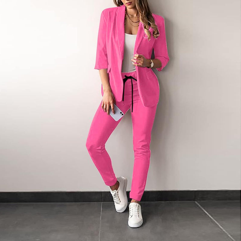 2-Piece Stretch Women's Suit with Blazer - Vivian-Pink-S-State of Style