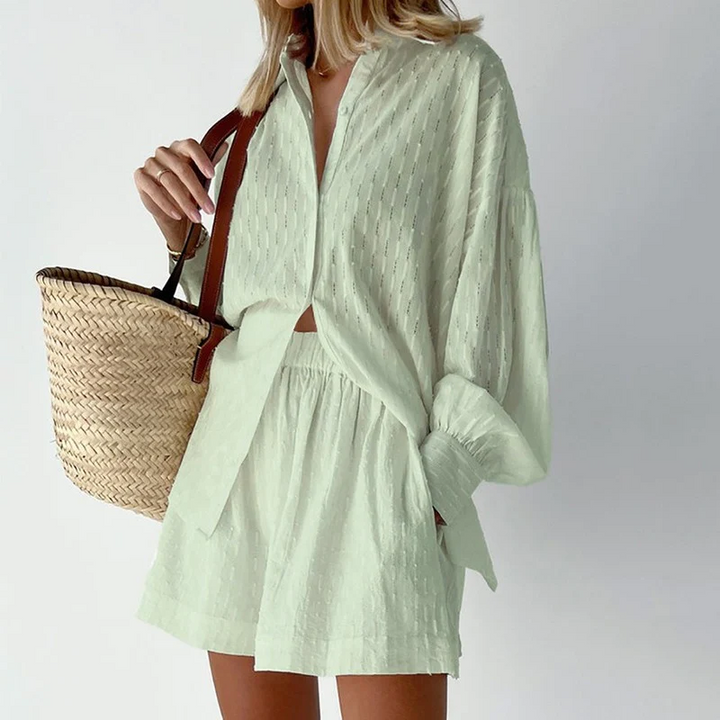 2-Piece Summer Set with Blouse and Shorts – Isla-Light green-XS-State of Style