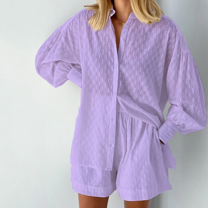 2-Piece Summer Set with Blouse and Shorts – Isla-Purple-XS-State of Style