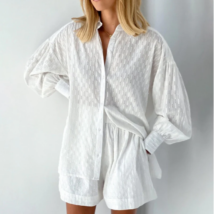 2-Piece Summer Set with Blouse and Shorts – Isla-White-XS-State of Style