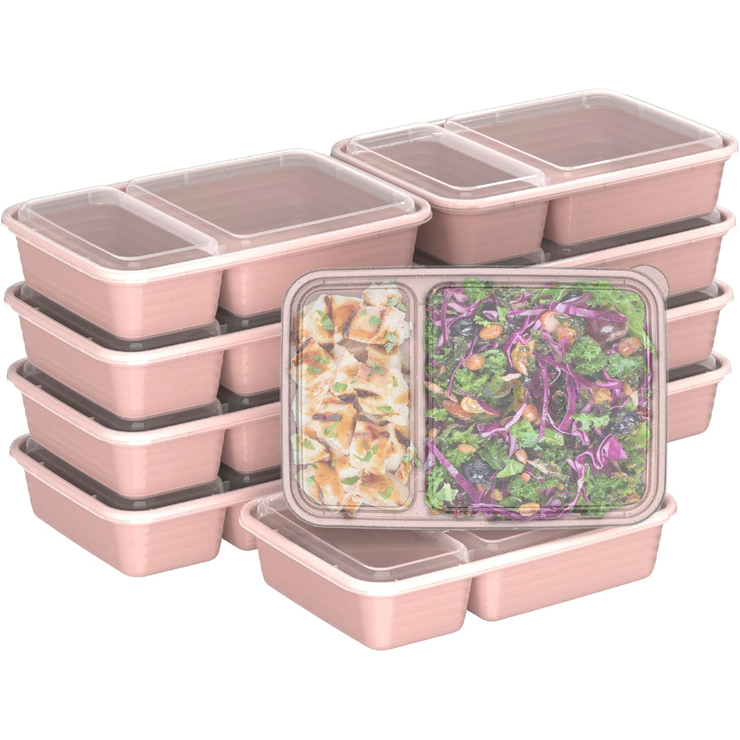 20-piece reusable 2-compartment food containers-Light Pink-State of Style