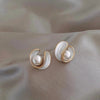 Luxurious Earrings with White Opal and Pearl in Gold - Amara