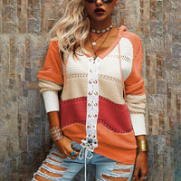 Striped Ladies' Jumper with Lace-Up Closure – Alessia