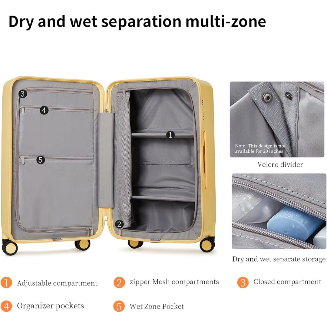 Airline-Approved 20" Carry-On Luggage with 3:7 Split & Triple-Layer PC Shell