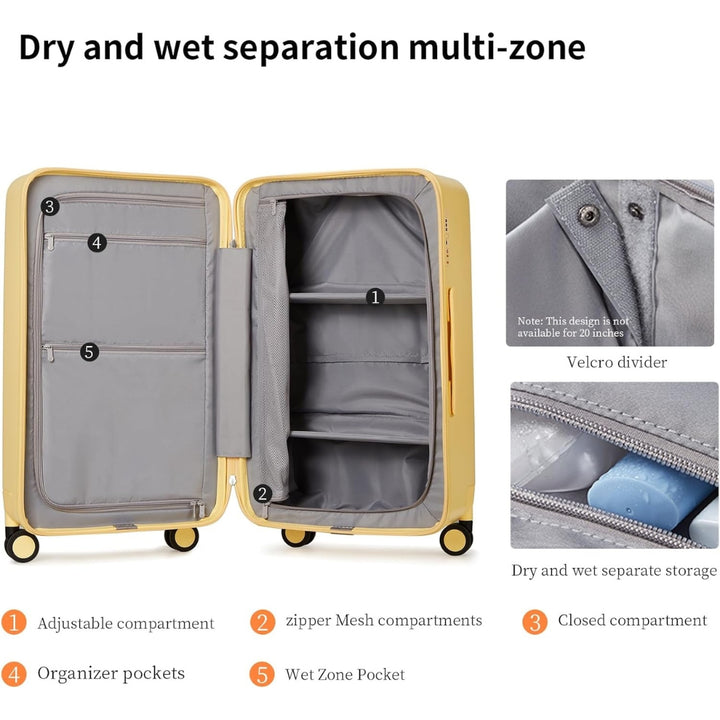 Airline-Approved 20" Carry-On Luggage with 3:7 Split & Triple-Layer PC Shell