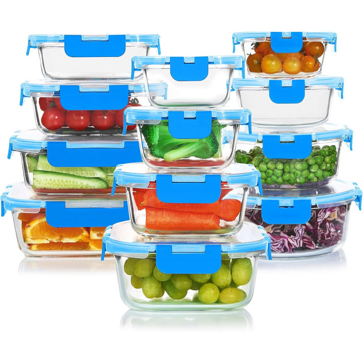24-Piece Airtight Glass Food Storage Set - PurePreserve-Blue-State of Style