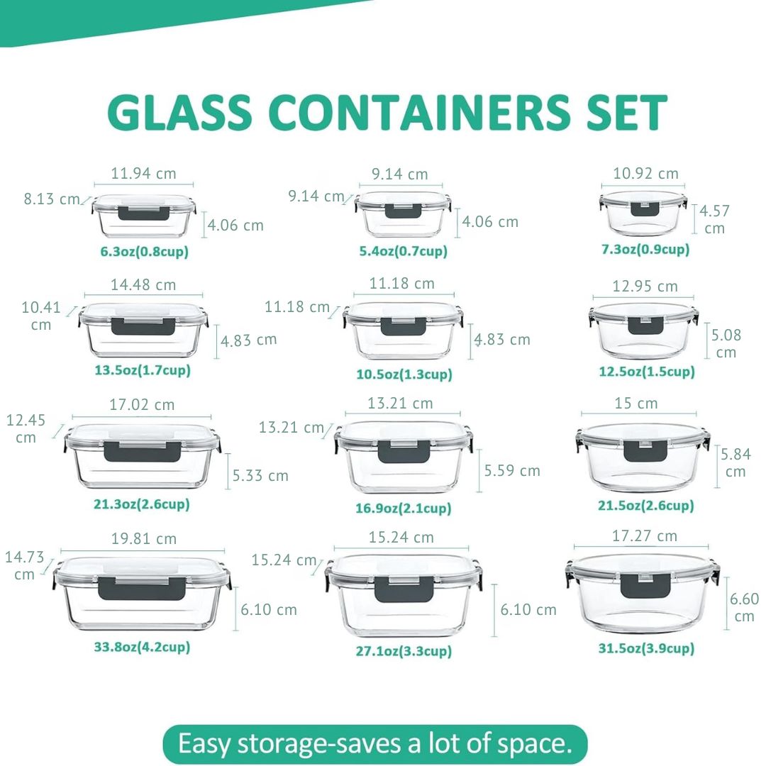24-Piece Airtight Glass Food Storage Set - PurePreserve-Grey-State of Style