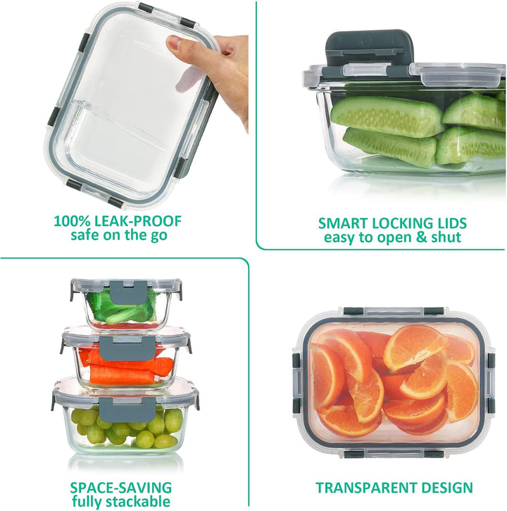 24-Piece Airtight Glass Food Storage Set - PurePreserve-Grey-State of Style
