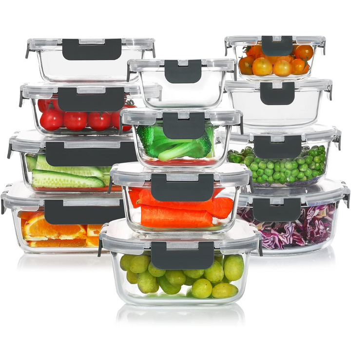 24-Piece Airtight Glass Food Storage Set - PurePreserve-Grey-State of Style