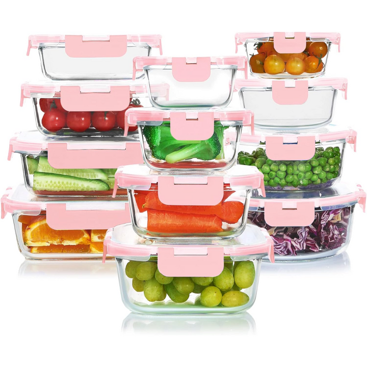 24-Piece Airtight Glass Food Storage Set - PurePreserve-Pink-State of Style