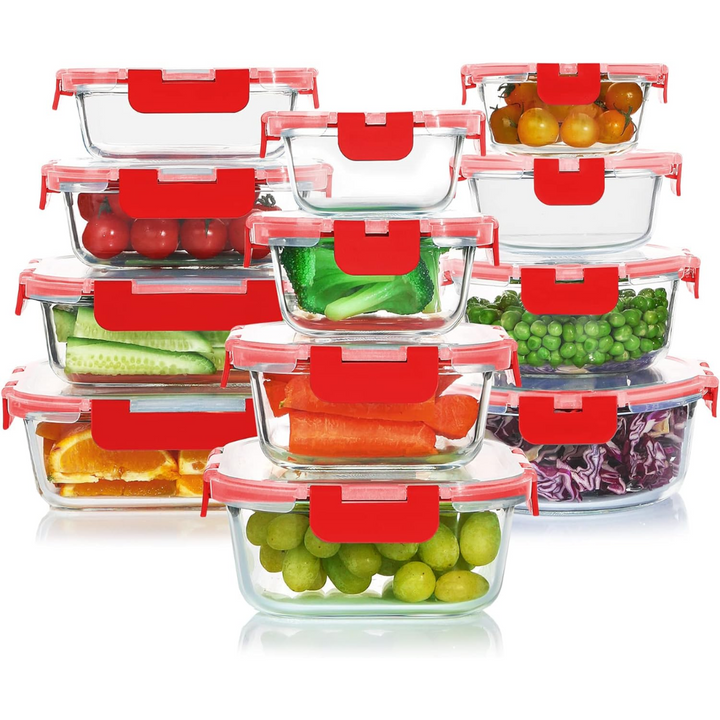 24-Piece Airtight Glass Food Storage Set - PurePreserve-Red-State of Style