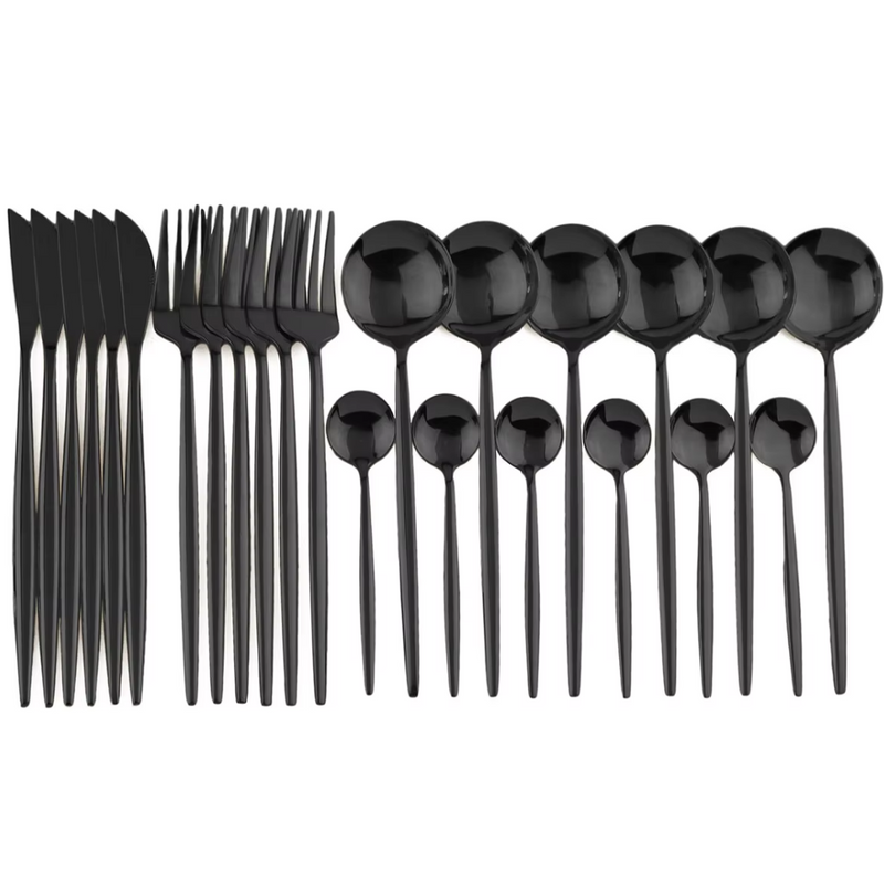 24-Piece Black Stainless Steel Cutlery Set-Long edge-State of Style