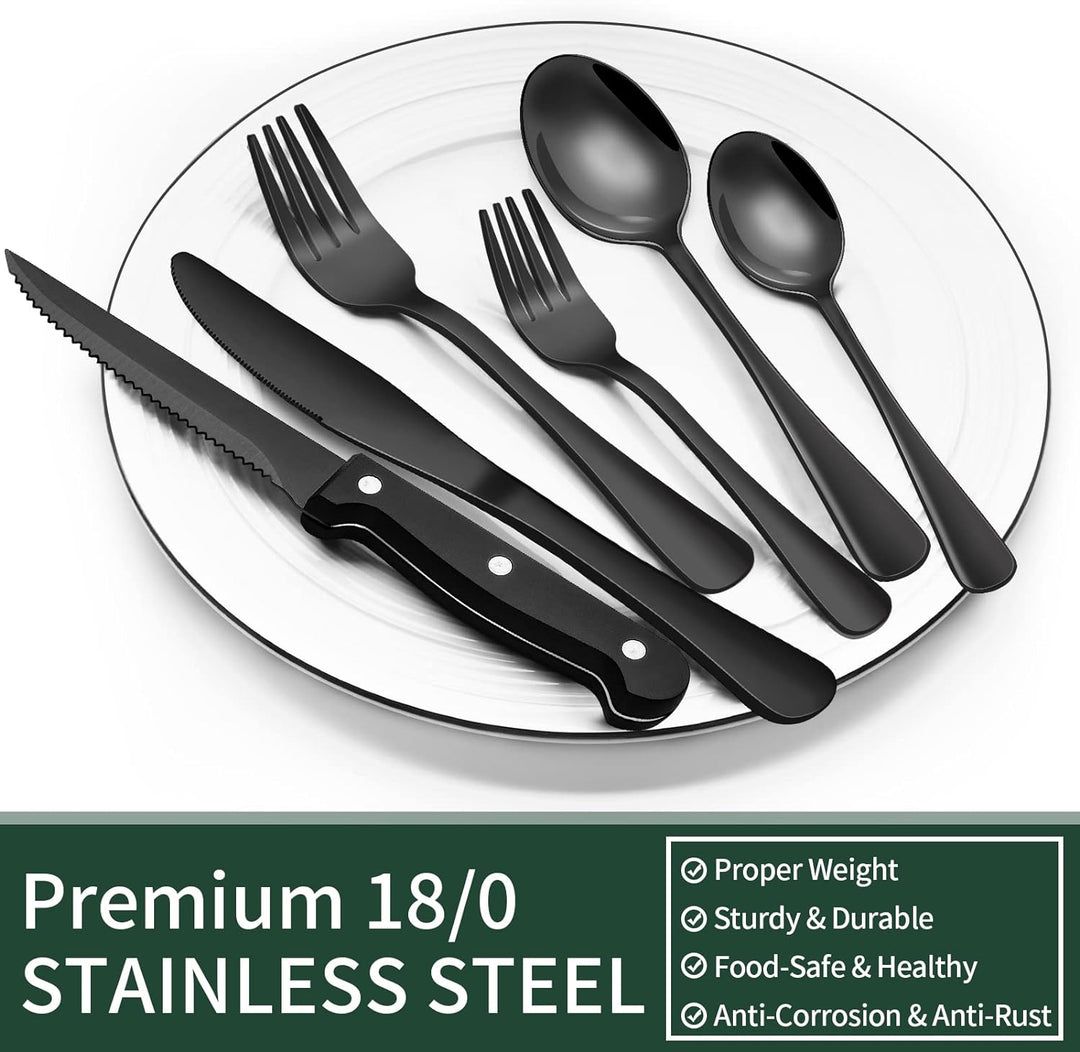 24-Piece Black Stainless Steel Cutlery Set-Round edge-State of Style