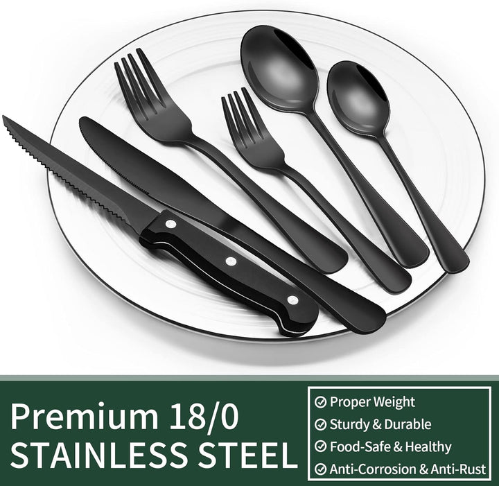 24-Piece Black Stainless Steel Cutlery Set-Round edge-State of Style