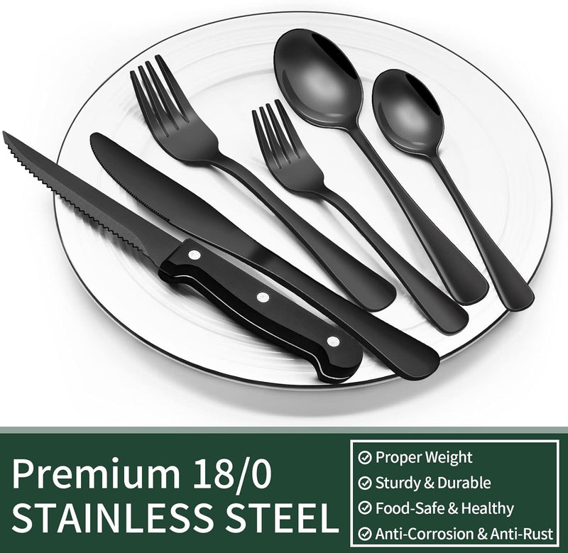 24-Piece Black Stainless Steel Cutlery Set-Round edge-State of Style