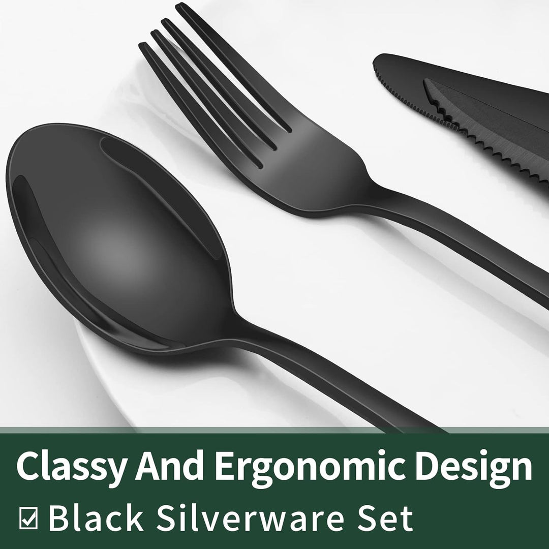 24-Piece Black Stainless Steel Cutlery Set-Round edge-State of Style