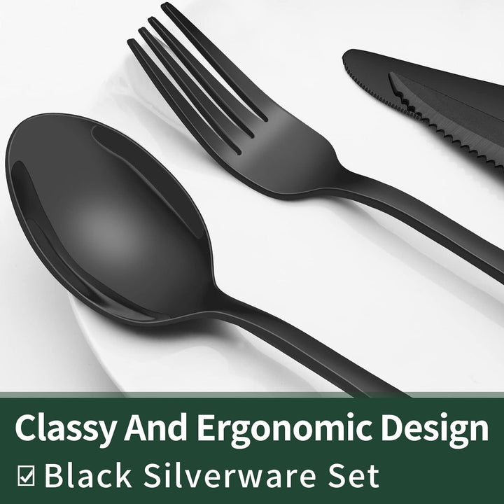 24-Piece Black Stainless Steel Cutlery Set-Round edge-State of Style