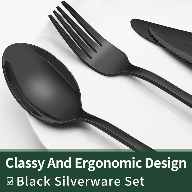 24-Piece Black Stainless Steel Cutlery Set-Round edge-State of Style