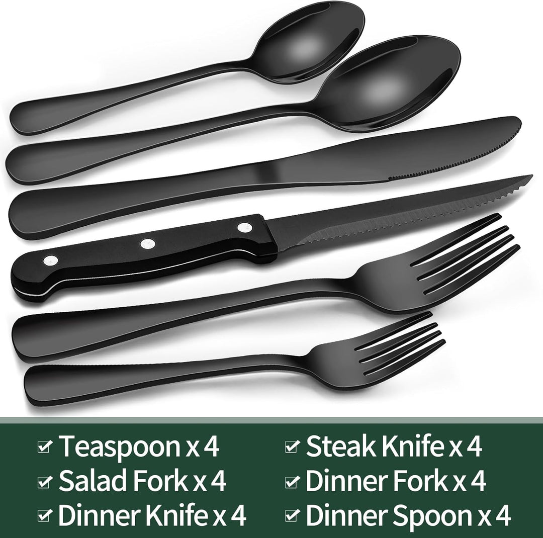 24-Piece Black Stainless Steel Cutlery Set-Round edge-State of Style