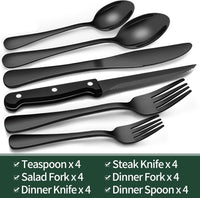24-Piece Black Stainless Steel Cutlery Set-Round edge-State of Style