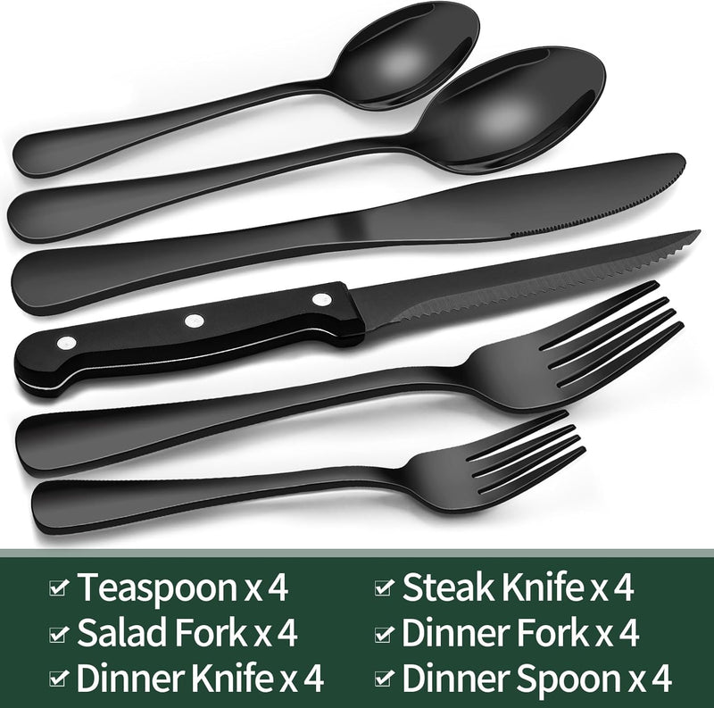 24-Piece Black Stainless Steel Cutlery Set-Round edge-State of Style