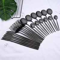 24-Piece Black Stainless Steel Cutlery Set-Round edge-State of Style